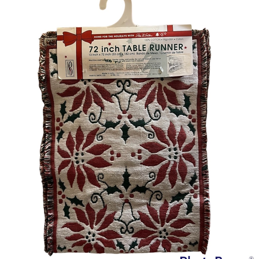 Park B Smith 72 inch Christmas poinsettia and holly table runner